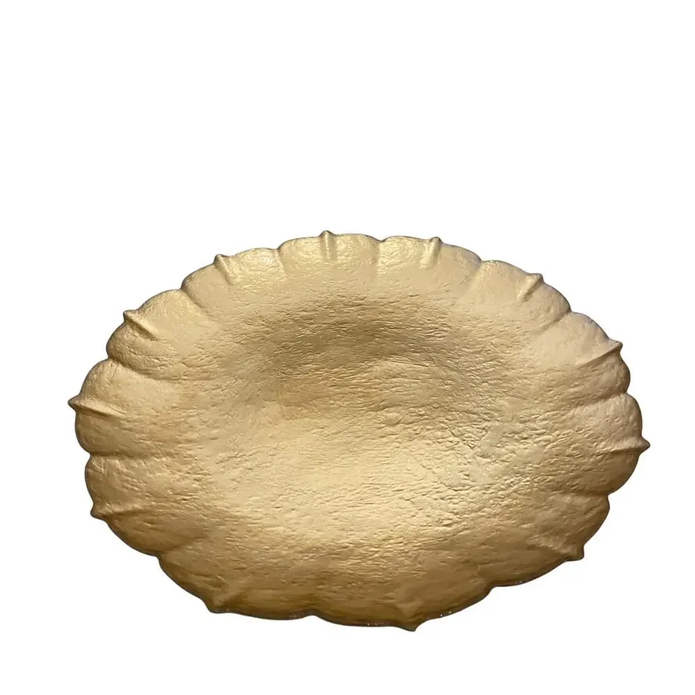 Metallic Gold Turkish Glass 12.5in Plate Charger Scalloped Edge New